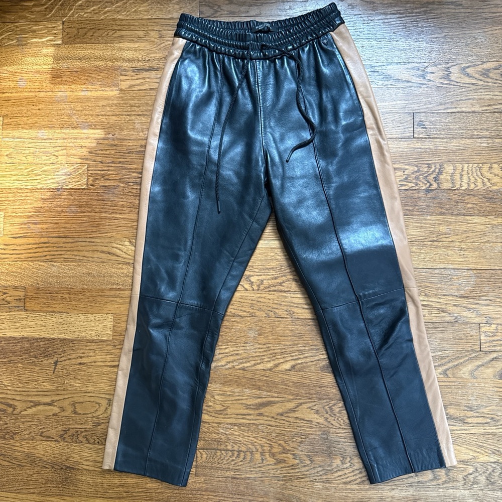 Black and Tan Leather Jogger Pants